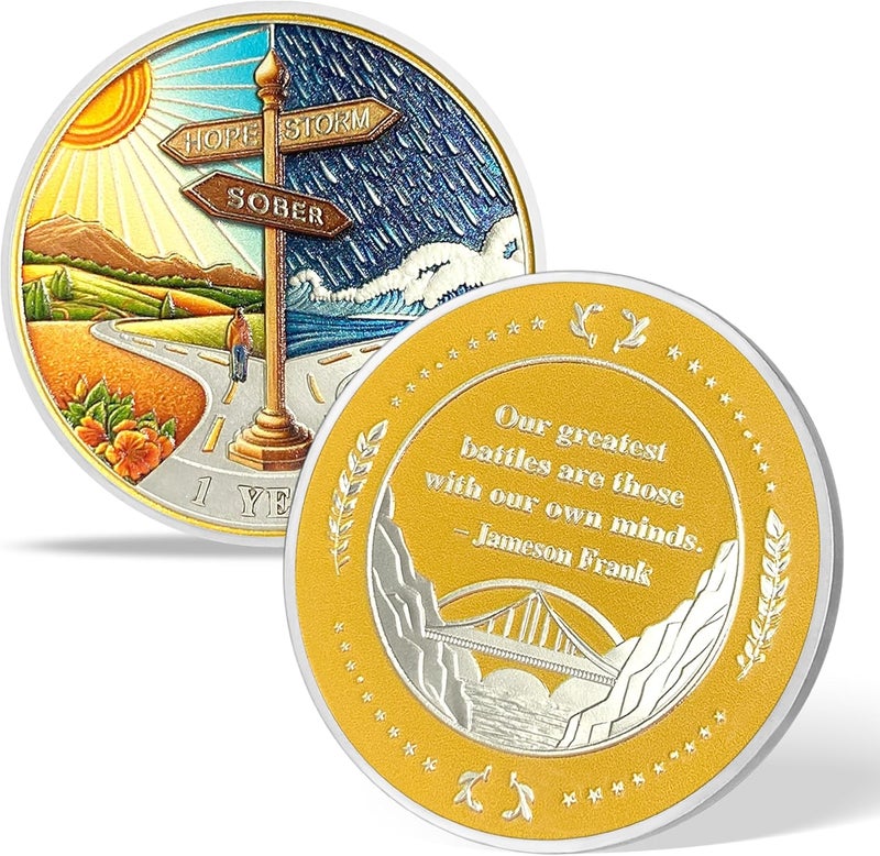 Imasoner 8 Year Sobriety Coin Gifts | Road Sign Sobriety AA Coins - HA AA Chip Medallion with Serenity Prayer | Narcotics Alcoholics Anonymous Gifts for Anniversary Year for Men & Women in Recovery - Image 3